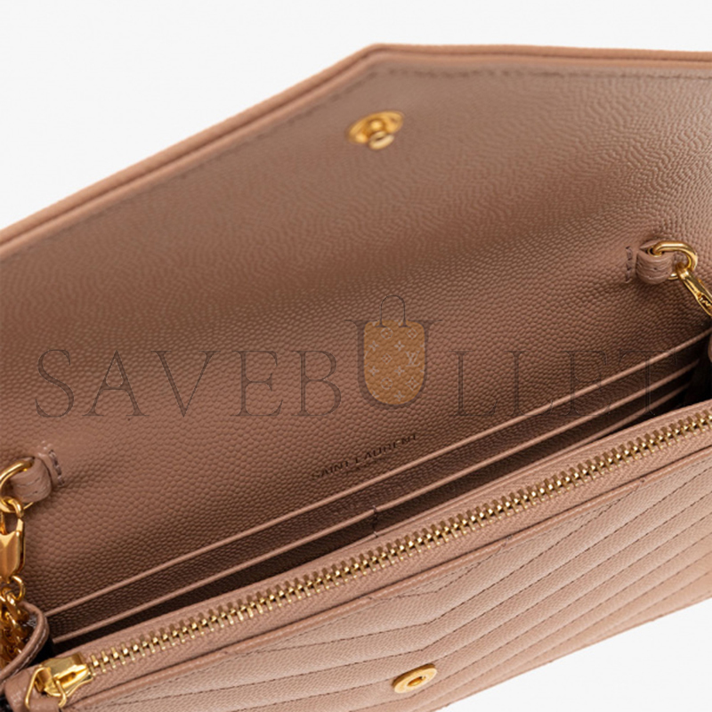YSL CLASSIC CASSANDRE CHAIN WALLET IN GRAIN DE POUDRE LEATHER 377828BOW019830 (22.5*14*4cm)